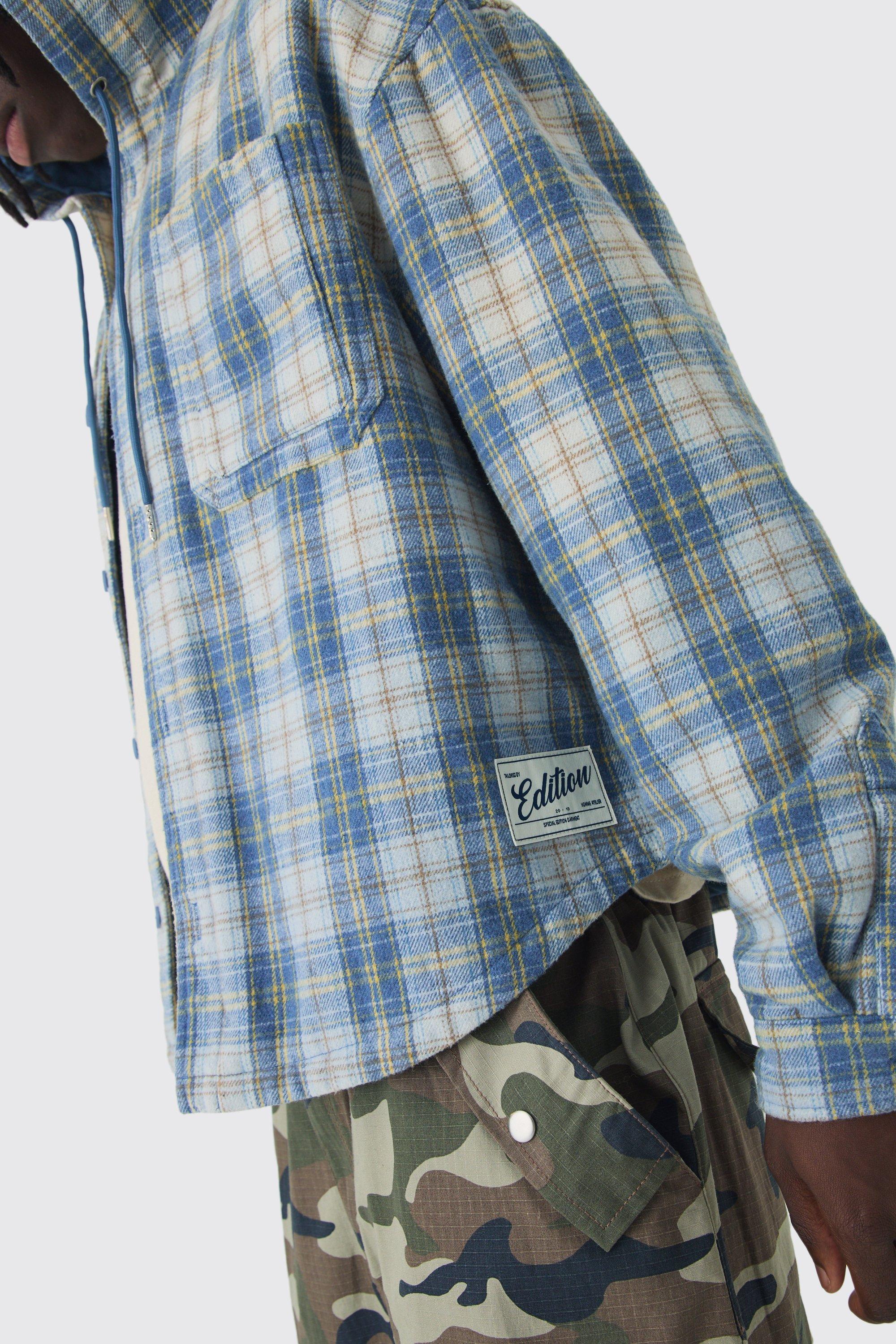 Padded check shirt with hood deals